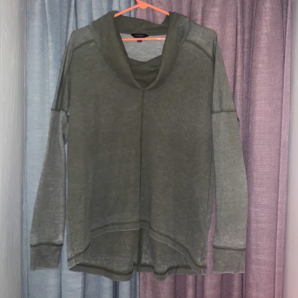 Lucky Brand, Distressed olive green loose-neck sweater
